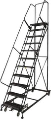 Ballymore - 133" 10 Step Ladder - Rolling Safety Ladder, 600 Lb Capacity, 100" Platform Height, 32" Base Width x 81" Base Depth, Expanded Metal Tread - Eagle Tool & Supply
