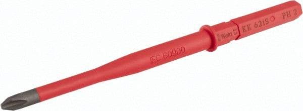 Wera - #2, Insulated Phillips 1,000 Volt Insulated Screwdriver Bit - 3/8" Drive, 6-1/4" OAL - Eagle Tool & Supply