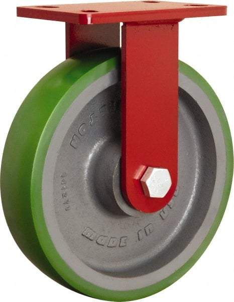 Hamilton - 10" Diam x 2-1/2" Wide x 11-1/2" OAH Top Plate Mount Rigid Caster - Polyurethane Mold onto Cast Iron Center, 2,200 Lb Capacity, Sealed Precision Ball Bearing, 5 x 7" Plate - Eagle Tool & Supply