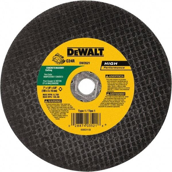 DeWALT - 7" 24 Grit Silicon Carbide Cutoff Wheel - 1/8" Thick, 5/8" Arbor, 8,700 Max RPM, Use with Angle Grinders - Eagle Tool & Supply