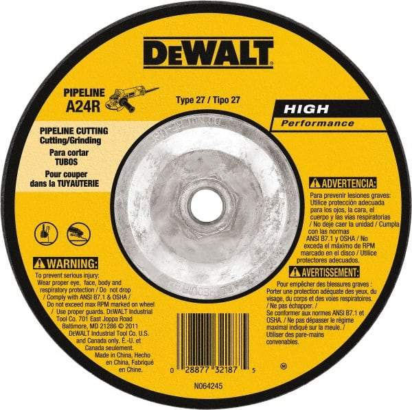 DeWALT - 24 Grit, 6" Wheel Diam, 1/8" Wheel Thickness, Type 27 Depressed Center Wheel - Aluminum Oxide, 10,100 Max RPM, Compatible with Angle Grinder - Eagle Tool & Supply