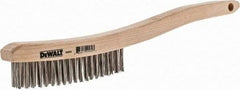 DeWALT - 19 Rows x 3 Columns Stainless Steel Scratch Brush - 13-11/16" OAL, 1-1/8" Trim Length, Wood Curved Handle - Eagle Tool & Supply