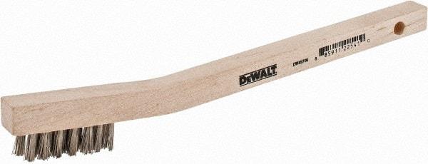DeWALT - 7 Rows x 3 Columns Stainless Steel Scratch Brush - 7-3/4" OAL, 5/8" Trim Length, Wood Curved Handle - Eagle Tool & Supply
