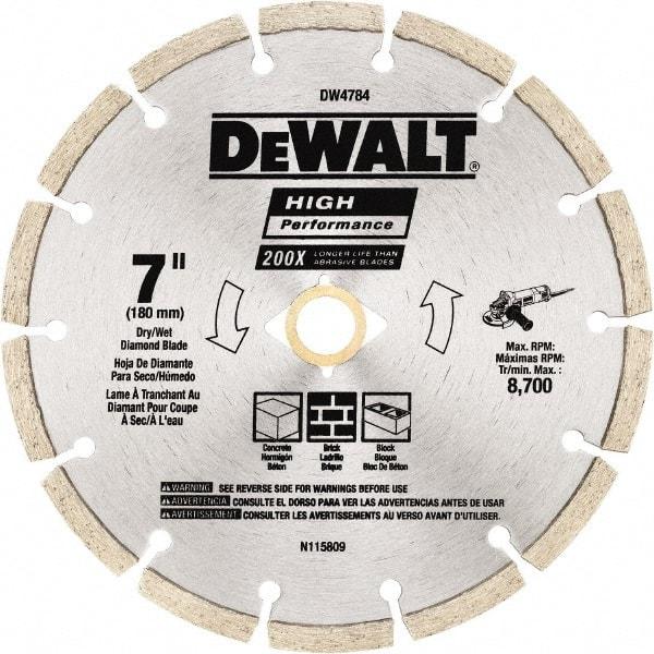 DeWALT - 7" Diam, 5/8 & 7/8" Arbor Hole Diam, Wet & Dry Cut Saw Blade - Diamond Matrix, Standard Round Arbor - Eagle Tool & Supply