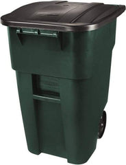 Rubbermaid - 50 Gal Green Square Trash Can - Polyethylene, 36-1/2" High x 28-1/2" Long x 23.38" Wide - Eagle Tool & Supply