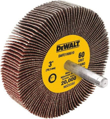 DeWALT - 3" Diam x 1" Face Width, Medium Aluminum Oxide Coated Mounted Flap Wheel - 1/4" Shank Mount, 60 Grit, Cloth Backing, 20,000 Max RPM - Eagle Tool & Supply