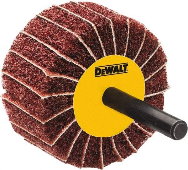 DeWALT - 3" Diam x 1-3/4" Face Width, Fine Aluminum Oxide Coated Mounted Flap Wheel - 1/4" Shank Mount, 100 Grit, Interleaf, Cloth Backing, 25,000 Max RPM - Eagle Tool & Supply