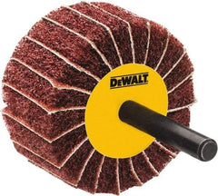 DeWALT - 3" Diam x 1-3/4" Face Width, Fine Aluminum Oxide Coated Mounted Flap Wheel - 1/4" Shank Mount, 100 Grit, Interleaf, Cloth Backing, 25,000 Max RPM - Eagle Tool & Supply