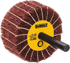 DeWALT - 2" Diam x 1" Face Width, Medium Aluminum Oxide Coated Mounted Flap Wheel - 1/4" Shank Mount, 60 Grit, Interleaf, Cloth Backing, 25,000 Max RPM - Eagle Tool & Supply
