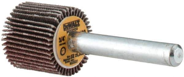 DeWALT - 3/4" Diam x 3/4" Face Width, Fine Aluminum Oxide Coated Mounted Flap Wheel - 1/4" Shank Mount, 120 Grit, Cloth Backing, 25,000 Max RPM - Eagle Tool & Supply