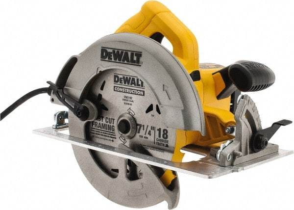 DeWALT - 15 Amps, 7-1/4" Blade Diam, 5,200 RPM, Electric Circular Saw - 120 Volts, 5/8" Arbor Hole, Right Blade - Eagle Tool & Supply