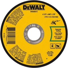 DeWALT - 4-1/2" 60 Grit Aluminum Oxide Cutoff Wheel - 0.045" Thick, 7/8" Arbor, 13,300 Max RPM, Use with Angle Grinders - Eagle Tool & Supply