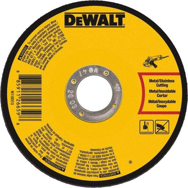 DeWALT - 7" 60 Grit Aluminum Oxide Cutoff Wheel - 0.045" Thick, 7/8" Arbor, 8,700 Max RPM, Use with Angle Grinders - Eagle Tool & Supply