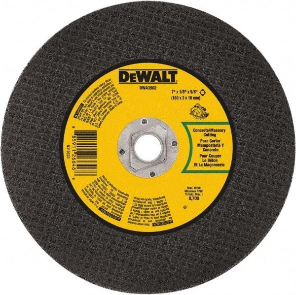 DeWALT - 7" 24 Grit Silicon Carbide Cutoff Wheel - 1/8" Thick, 5/8" Arbor, 8,700 Max RPM, Use with Angle Grinders - Eagle Tool & Supply