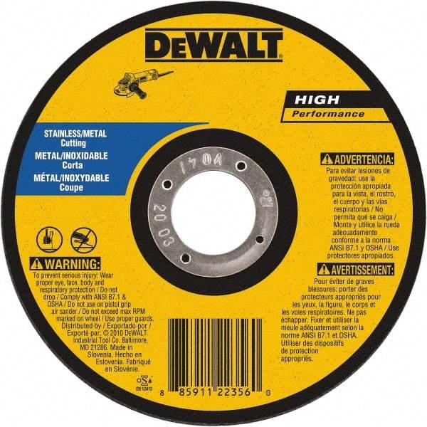 DeWALT - 7" 60 Grit Aluminum Oxide Cutoff Wheel - 0.045" Thick, 7/8" Arbor, 8,700 Max RPM, Use with Angle Grinders - Eagle Tool & Supply