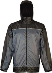 Viking - Size 3XL, Charcoal & Blue, Rain, Wind Resistant Rain Jacket - 55" Chest, 3 Pockets, Attached Hood - Eagle Tool & Supply