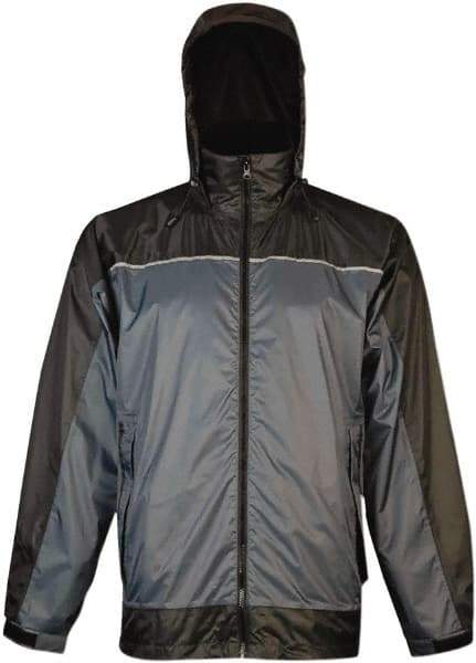 Viking - Size XL, Charcoal & Blue, Rain, Wind Resistant Rain Jacket - 47" Chest, 3 Pockets, Attached Hood - Eagle Tool & Supply
