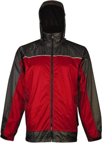 Viking - Size L, Red & Charcoal, Rain, Wind Resistant Rain Jacket - 43" Chest, 3 Pockets, Attached Hood - Eagle Tool & Supply