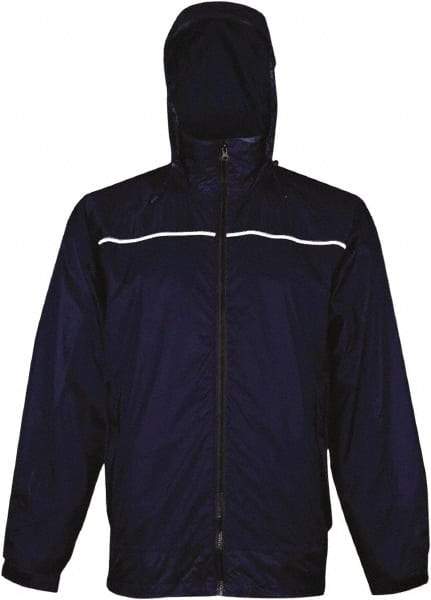 Viking - Size 3XL, Navy, Rain, Wind Resistant Rain Jacket - 55" Chest, 3 Pockets, Attached Hood - Eagle Tool & Supply