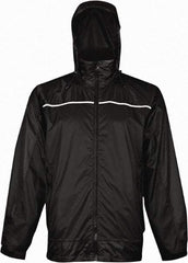 Viking - Size M, Black, Rain, Wind Resistant Rain Jacket - 40" Chest, 3 Pockets, Attached Hood - Eagle Tool & Supply