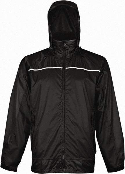 Viking - Size XL, Black, Rain, Wind Resistant Rain Jacket - 47" Chest, 3 Pockets, Attached Hood - Eagle Tool & Supply