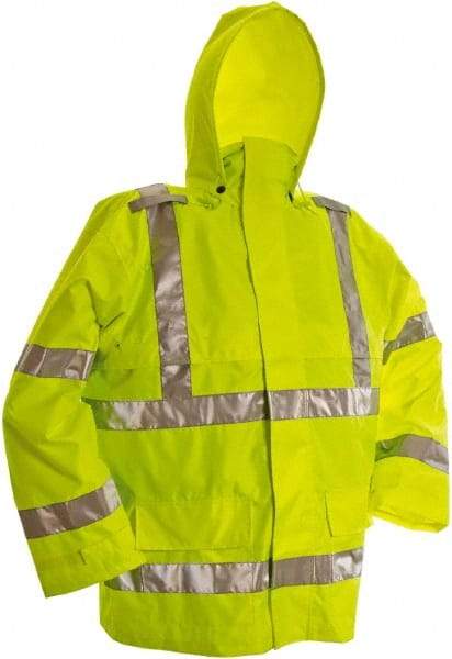 Viking - Size S, High Visibility Lime, Rain, Wind Resistant Jacket - 37" Chest, 3 Pockets, Detachable Hood - Eagle Tool & Supply