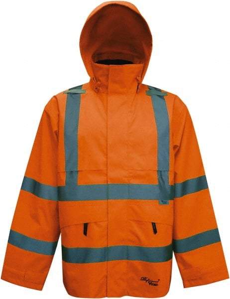 Viking - Size 3XL, High Visibility Orange, Rain, Wind Resistant Jacket - 55" Chest, 4 Pockets, Detachable Hood - Eagle Tool & Supply
