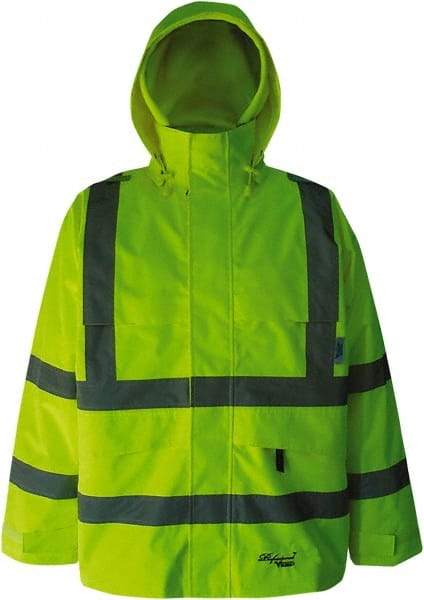 Viking - Size M, High Visibility Lime, Rain, Wind Resistant Jacket - 40" Chest, 4 Pockets, Detachable Hood - Eagle Tool & Supply