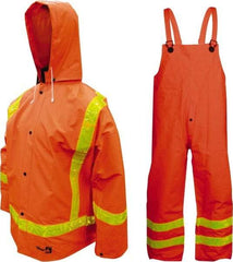 Viking - Size M, High Visibility Orange, Chemical, Rain, Flame Resistant/Retardant Three Piece Suit - 40" Chest, Detachable Hood, Take Up Snaps Ankle, Take Up Snaps Wrist - Eagle Tool & Supply