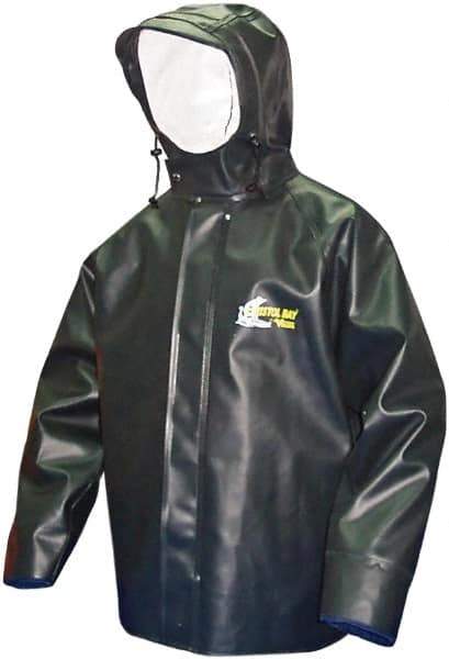 Viking - Size 2XL, Green, Rain, Chemical, Wind Resistant Jacket - 51" Chest, Attached Hood - Eagle Tool & Supply