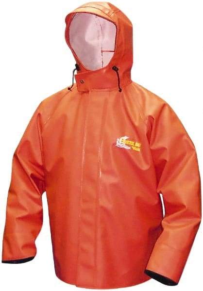 Viking - Size 2XL, Orange, Rain, Chemical, Wind Resistant Jacket - 51" Chest, Attached Hood - Eagle Tool & Supply