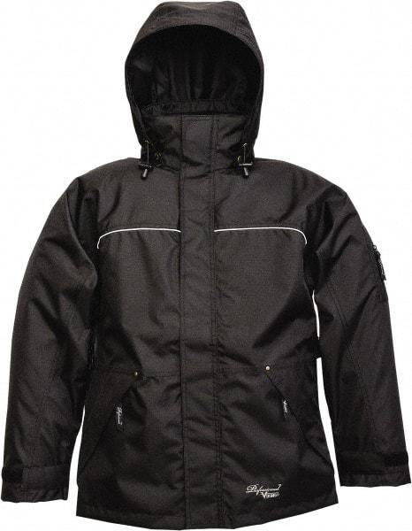 Viking - Size L, Black, Rain, Wind Resistant Jacket - 43" Chest, 3 Pockets, Detachable Hood - Eagle Tool & Supply