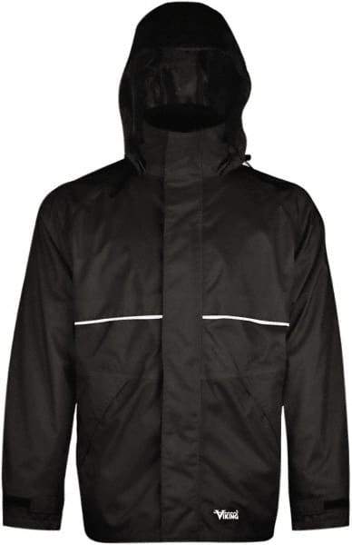 Viking - Size L, Black, Rain, Wind Resistant Jacket - 43" Chest, 3 Pockets, Detachable Hood - Eagle Tool & Supply