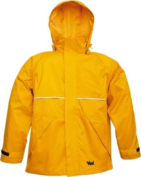 Viking - Size XL, Yellow, Rain, Wind Resistant Jacket - 47" Chest, 3 Pockets, Detachable Hood - Eagle Tool & Supply