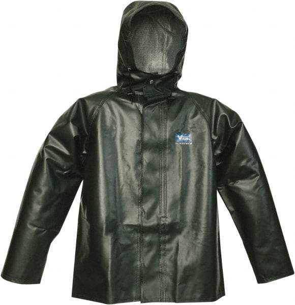 Viking - Size XL, Green, Chemical, Rain, Wind Resistant Jacket - 47" Chest, Detachable Hood - Eagle Tool & Supply