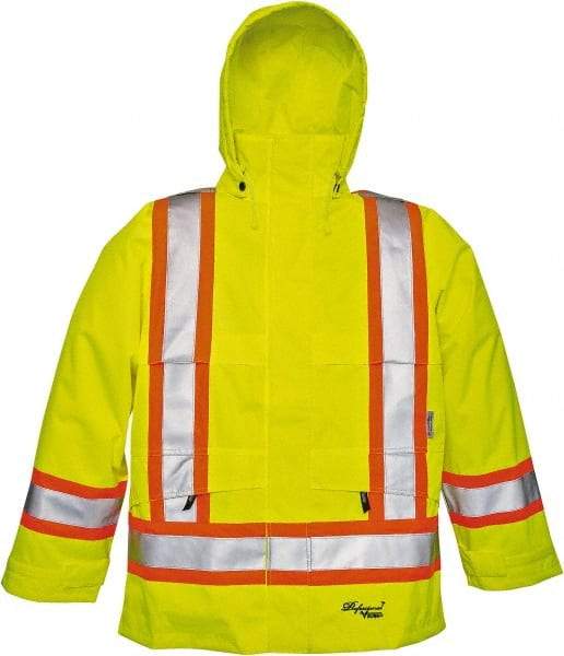 Viking - Size L, High Visibility Lime, Rain, Wind Resistant Jacket - 43" Chest, Detachable Hood - Eagle Tool & Supply