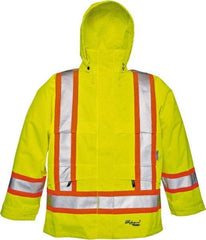 Viking - Size M, High Visibility Lime, Rain, Wind Resistant Jacket - 40" Chest, Detachable Hood - Eagle Tool & Supply
