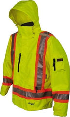 Viking - Size 2XL, High Visibility Lime, Rain, Wind Resistant Jacket - 51" Chest, 4 Pockets, Detachable Hood - Eagle Tool & Supply
