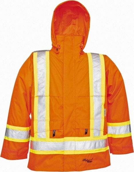 Viking - Size S, High Visibility Orange, Rain, Wind Resistant Jacket - 37" Chest, Detachable Hood - Eagle Tool & Supply