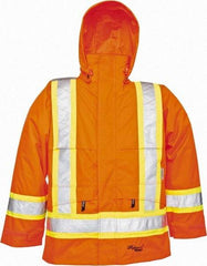 Viking - Size L, High Visibility Orange, Rain, Wind Resistant Jacket - 43" Chest, Detachable Hood - Eagle Tool & Supply