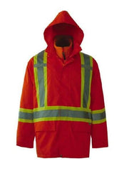 Viking - Size 3XL, High Visibility Orange, Rain, Wind Resistant Jacket - 55" Chest, 3 Pockets, Detachable Hood - Eagle Tool & Supply