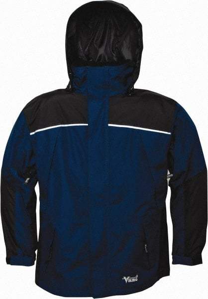 Viking - Size 4XL, Navy & Charcoal, Rain, Wind Resistant Jacket - 58" Chest, 5 Pockets, Detachable Hood - Eagle Tool & Supply