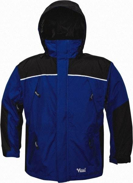 Viking - Size XS, Charcoal & Royal Blue, Rain, Wind Resistant Jacket - 5 Pockets, Detachable Hood - Eagle Tool & Supply
