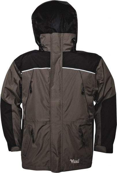 Viking - Size 2XL, Gray & Charcoal, Rain, Wind Resistant Jacket - 51" Chest, 5 Pockets, Detachable Hood - Eagle Tool & Supply