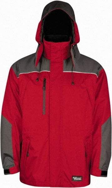Viking - Size 2XL, Red & Charcoal, Rain, Wind Resistant Jacket - 51" Chest, 5 Pockets, Detachable Hood - Eagle Tool & Supply