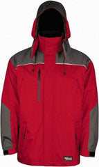 Viking - Size S, Red & Charcoal, Rain, Wind Resistant Jacket - 37" Chest, 5 Pockets, Detachable Hood - Eagle Tool & Supply