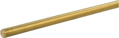 Made in USA - 7/8-9 12" OAL Fully Threaded Stud - Brass, Plain Finish, Inch & Metric - Eagle Tool & Supply