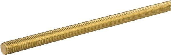 Made in USA - 5/8-11 UNC (Coarse), 2' Long, Brass General Purpose Threaded Rod - Uncoated, Right Hand Thread - Eagle Tool & Supply