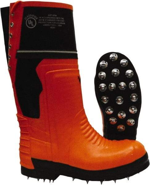 Viking - Men's Size 11 Medium Width Steel Work Boot - Black, Orange, Rubber Upper, Nitrile Rubber Outsole, 15" High, Chemical Resistant, Waterproof, Non-Slip, Cut Resistant - Eagle Tool & Supply