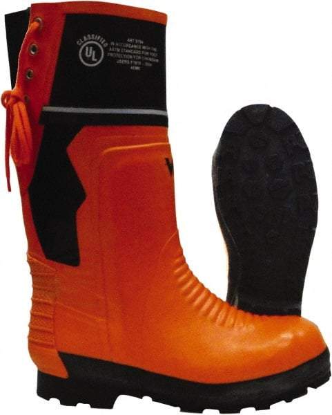 Viking - Men's Size 13 Medium Width Steel Work Boot - Black, Orange, Rubber Upper, Nitrile Rubber Outsole, 15" High, Chemical Resistant, Waterproof, Non-Slip, Cut Resistant - Eagle Tool & Supply